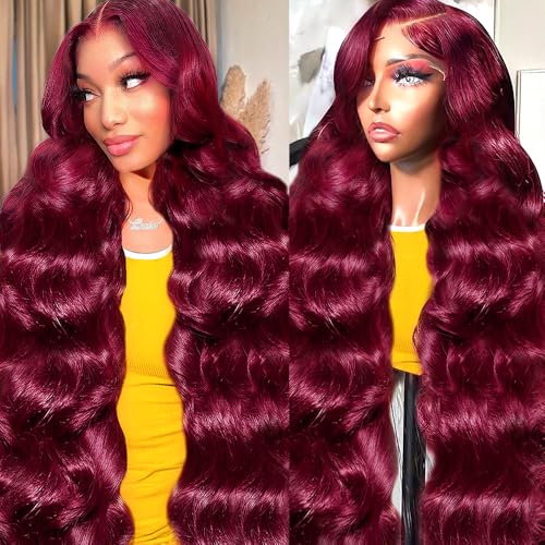30inch 99j burgundy lace front wigs human hair 13x6 HD Body Wave Lace Front Wigs Human Hair 200 Density Pre Plucked Glueless Frontal Wigs Human Hair for Black Women