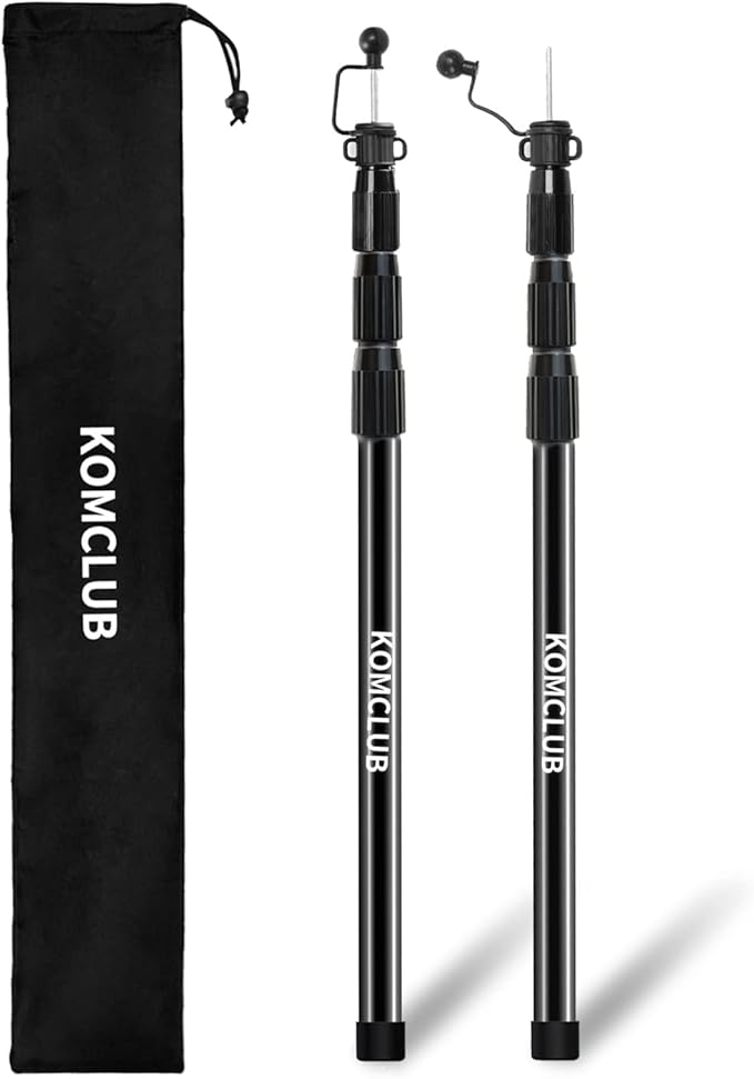 KOMCLUB Telescoping Tarp Poles Adjustable Tent Poles for Tarp Heavy-Duty Design Portable & Lightweight Fiberglass Tent Poles for Shelter Camping Awning 4 Sections Adjustable to 98.51 in(Set of 2)