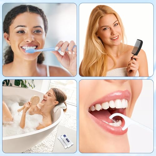 100 Sets Personal Hygiene Kit Basic Toiletry Kits Homeless Supplies Bulk for Women,Men,Travel,Charity,Business Include 100 Toothbrush,100 Toothpaste,100 Comb,100 Bath Soap,500 Floss Pick