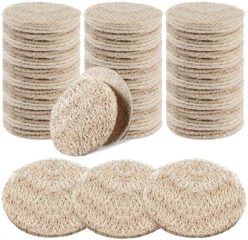 Bokon 100 Pcs Loofah Exfoliating Face Pads 2.36 Inches Round Sponge Body Face Scrubber Remove Dead Skin Facial Loofah Pad Bulk for Bath Shower Spa Skin Scrub Cleaning Women Men