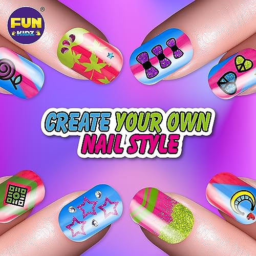 Craft Nail Pens Kit for Kids Ages 7-12, FunKidz Nail Set with Nail Polish Glitter Sticker Temporary Makeup Nails Kit for Girl Teens Party Activities Gifts
