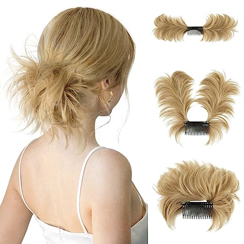 youngways Messy Bun Hair Piece Side Comb Clip in Hair Bun Hairpiece for Women Short Natural Straight Versatile Adjustable Styles Easy Hair pieces (Natural Blonde-S)