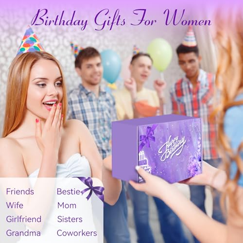 Birthday Gifts for Women Friendship, Aoen Unique Happy Birthday Gifts for Best Friends Women, Mom, Sister, Wife, Coworker, 7P Purple Self Care Spa Gifts Baskets for Christmas, Valentines, Mothers Day