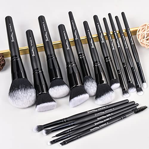 Bueart Design 19Pcs ULTRA SOFT Black labeled DENSE HAIR Makeup Brushes set Contains large powder Flat Foundation Ultimate Blending Make up Brush set Blush Face Brush Concealers contour Eyeshadow