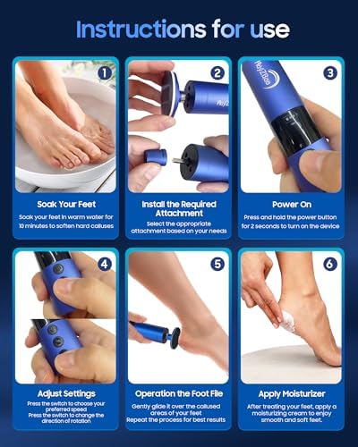 11000 RPM Rechargeable Electric Foot Callus Remover with 2Glass Sander Discs - Cordless Foot Scrubber,Professional Pedicure Tool for Dead Skin and Calluses,Electric Foot File - Blue