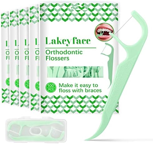 500 Count Orthodontic Flossers for Braces with Floss Dispenser, Braces Flossers for Adults & Kids, Floss Picks for Braces Fits Under Arch Wire, No Break & No Shred Floss, 100 Count Bag (Pack of 5)