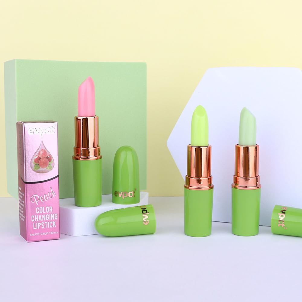 EVPCT 3Pcs Aloe Vera Peach Avocado Tinted Lip Balms - Tint Stain Lipstick for Women Girls - PH Color Changing Lipstick Balm Stain Gift Set - Queen Korean Mood - Long Lasting Color Change - Light Pink