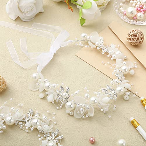 2 Pcs Flower Girl Headpiece Rhinestone Crystal Wedding Headband Bridal Flower Headband for Girls Baby Hair (Silver)