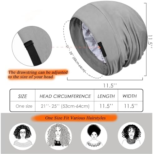 4 Pieces Satin Lined Sleep Bonnet - Adjustable Sleeping Cap Slouchy Beanie Hat for Curly Hair
