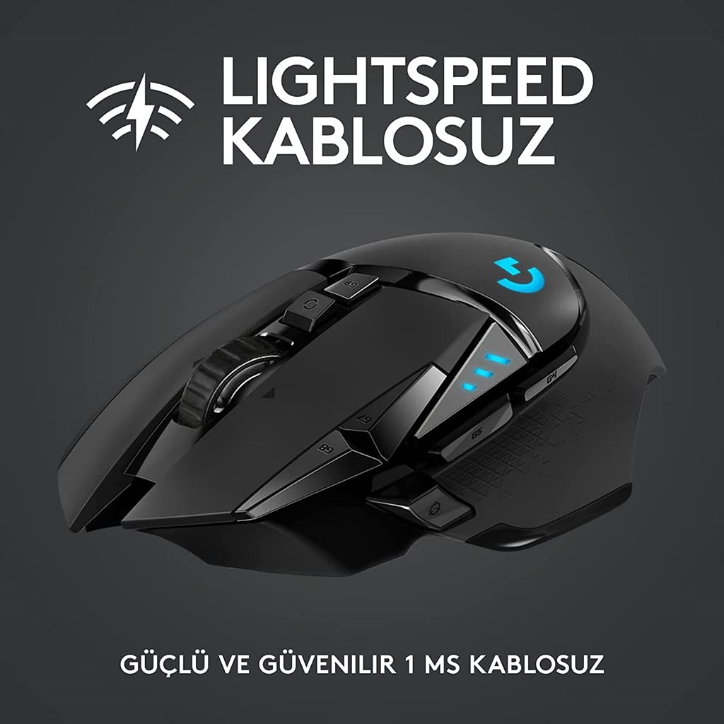 Logitech G502 Lightspeed Wireless Gaming Mouse, Hero 25K Sensor, 25,600 DPI, RGB, Adjustable Weights, 11 Programmable Buttons, Long Battery Life, POWERPLAY-Compatible, PC/Mac - Black