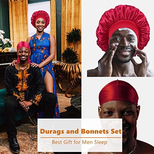 2 PCS Bonnet for Men,Silk Hair Bonnet for Sleeping Women,Matching Bonnets and Durag Set