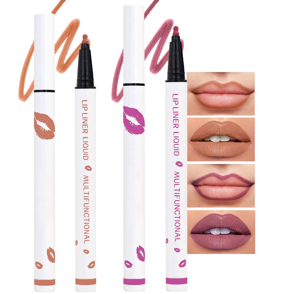 Kaely 2Pcs Nude Orchid Longwear Liquid Lip Liner Waterproof, 24 Hour Long Lasting Lip Liner Stain Peel Off Marker Pen, 2-in-1 Matte Semi Permanent Lipliner & Lipstick, Vegan & Cruelty-Free, 05+08