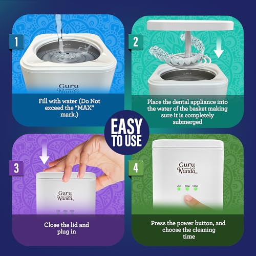 GuruNanda Retainer & Aligner Cleaning Pod for Retainers, Dentures, Mouthguards, Aligners, & Jewelry, 3 Modes, 45kHz Ultrasonic Retainer Cleaner, 190 ml capacity
