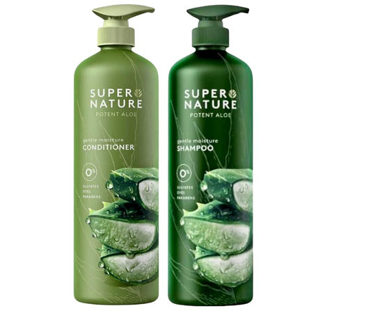 (2 PACK) Super Nature Potent Aloe Moisturizing (1) Shampoo and (1) Conditioner, 30 fl oz + XALEZ TM Specialty Box