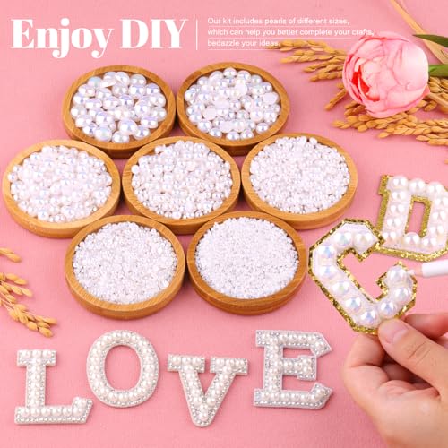 11000Pcs Flatback Pearls for Crafting (White AB), Assorted Size 2/3/4/5/6/8/10mm Half Pearl with 3Pcs 10ml B7000 Jewelry Glue, Bedazzling Bead for DIY Crafts Clothing Tumblers Shoes Nail Art