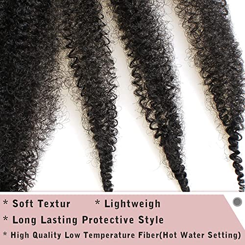 16 Inch Pre-Separated Springy Afro Twist Hair 8 Packs Spring Twist Hair For Distressed Soft Locs Natural Black Marley Twist Crochet Braiding Hair Synthetic Hair Extensions (8 Strands/Pack,1B#)