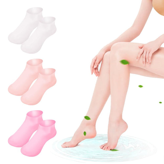 3 Pairs Silicone Socks for Dry Cracked Feet Women, Thicker Spa Moisturizing Socks, Non-Binding Lotion Socks for Women Overnight, Feet Care 3 Colors Assorted