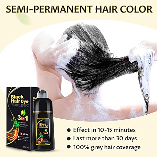 Black Hair Dye Shampoo 3 in 1 for Gray Hair, Hair Color Shampoo for Women and Men, Instant Shampoo Hair dye-100% Grey Hair Coverage (16.9 Fl oz)