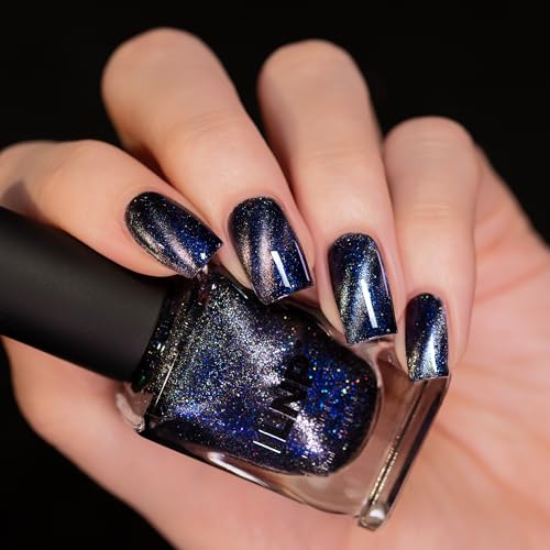 ILNP Darkest Hour - Black-Based Blue Magnetic Shimmer Nail Polish - Vegan, Cruelty Free, Non Toxic
