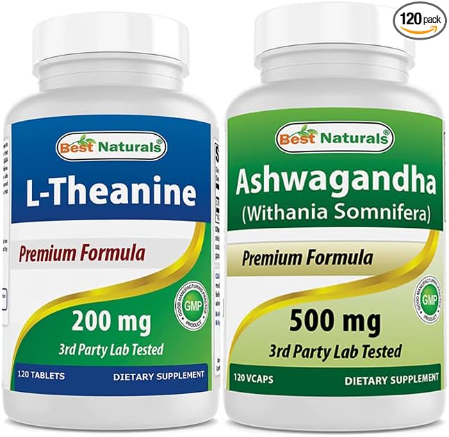 Best Naturals L-Theanine 200mg & Ashwagandha Extract 500 Mg