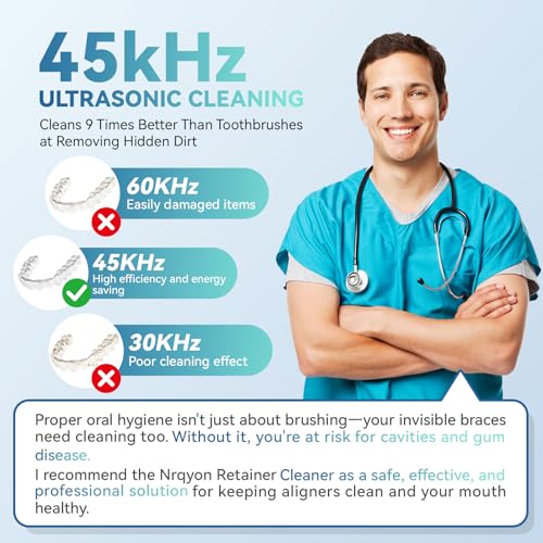 Dental Ultrasonic Retainer Cleaner Machine - 45kHz Retainer Cleaner Machine with 200ML Dental Pod, 9 Modes Ultrasonic Cleaner for Denture, Mouth Guard Clenching, Aligner, Braces, Toothbrush, Jewelry