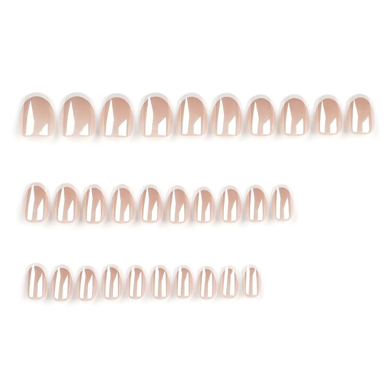 30Pcs Chrome Press on Nails Short Almond Fake Nails Glossy False Nails with Design White French Tip Glue on Nails Artificial Acrylic Nail Full Cover Stick on Nails for Women Nail Art Decoration