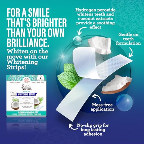 GuruNanda Total Smile Makeover Kit Regular with Cocomint Oil Pulling, Dual Barrel Whitening Mouthwash, Whitening Strips & Butter on Gums Toothbrushes
