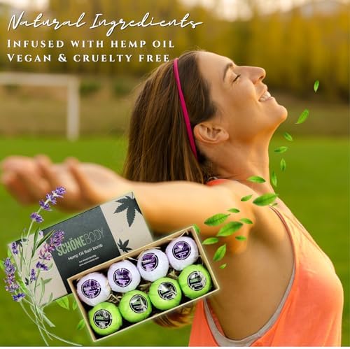 Hemp Bath Bombs, Large Set of 8. Mint, Lavender & Hemp Scents. Vegan, Muscle Therapy, Relaxing & Soothing