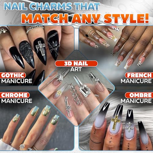 240 Pcs Silver and Gold Cross Nail Charms Bulk – 3D Silver and Gold Nail Charms Cross for DIY & Professional Manicures – Large-Pack for Creative Manicures with Shiny Crosses Accents