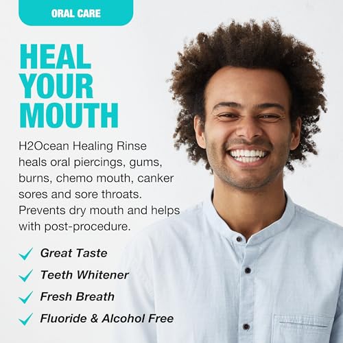 H2Ocean Healing Rinse Natural Sea Salt Oral Care - Mouth Rinse for Oral Care - Great for Piercings, Sore Throats & Gum Health - Alcohol- & Fluoride-Free Mouthwash - Arctic Ocean Mint, 16 oz