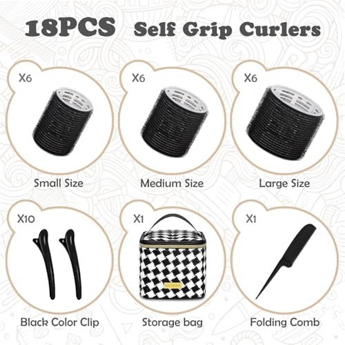 Hair Roller Set 18 pcs Self Grip Hair Rollers,Hair rollers with hair clips and comb,Salon hairdressing curlers,DIY Hair Styles, Sungenol 3 Sizes Hair Rollers in 1 set