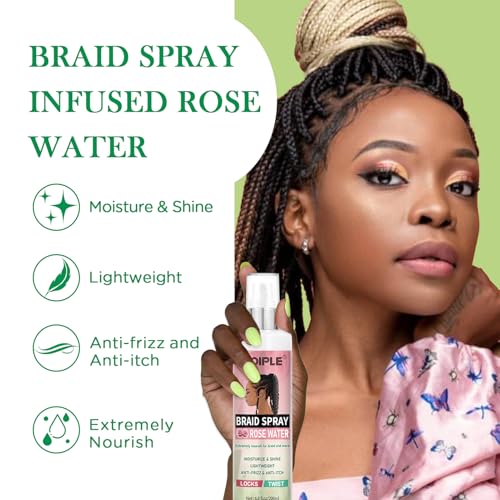 Braid Spray Rose Mint for Dreads Dreadlocks - Braids Locks Sprays Rose Water Braiding Spray for Locs Dull Shine & Lightweight - Loc Moisturizer for Box Braids Rosemary Oil for Hair Growth Hair Bonnet