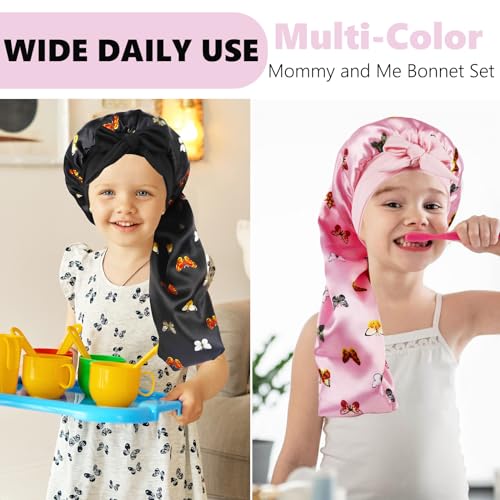 2 Pcs Long Kids Bonnets for Girls,Silky Satin Bonnet for Sleeping Kid, Bonnet for Kids' Braids,Long Hair