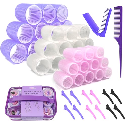 Hair Rollers Large Small 50PCS Set, 36PC Large Medium Small Hair Rollers for Volume Curlers with 12PC Clips 1 Tail Comb and 1 Folding Brush Comb for Short Medium Blowout Look Long Hair