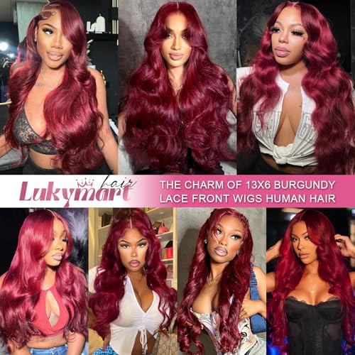 28 Inch 99J Burgundy Lace Front Wigs Human Hair 13x6 HD Transparent Body Wave Lace Front Wigs Human Hair Pre Plucked 99j Burgundy Red Wine Glueless Human Hair Wigs for Women