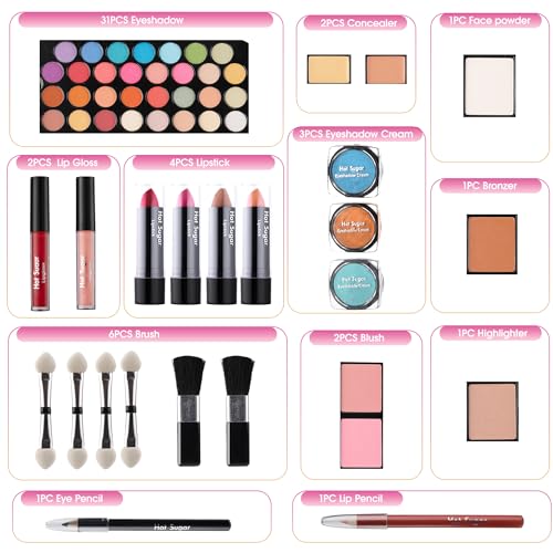 Hot Sugar Girls Makeup Kit for Birthday Gift, All in One Makeup Set for Women Full Kit, Christmas Beauty Set for Teens 10 12 13 16 Includes Real Cosmetics (Purple)