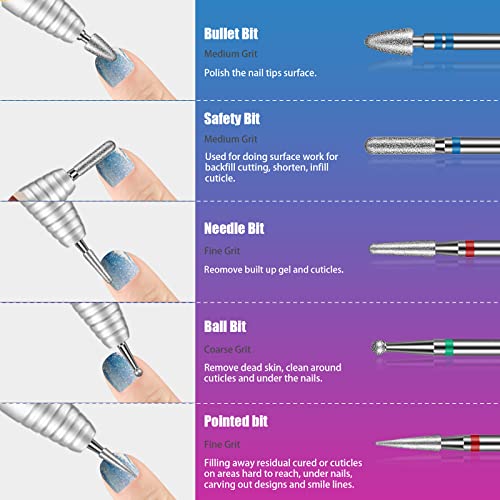 25Pcs Nail Drill Bits Set: 3/32 Tungsten Carbide Ceramic Diamond Cuticle Safety Professional Drill Bits Nail Tech with Pink Holder Case & 50Pcs Sanding Bands for acrylic gel Remover Manicure Pedicure