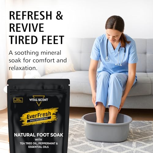 Heavy Duty Tea Tree Oil Foot Soak - Epsom Salt for Soaking for Odor & Footbath to Soften Calluses - Athletes Foot - Nail Discoloration - Relaxing Pedicure Soak - Dry Skin & Rough Heels - 16oz