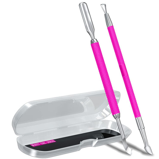 2Pcs Metal Rose Pink Cuticle Pusher And Cutter Remover Salon Quality Stainless Steel Gel Nail Polish Peeler Scraper Durable Mani