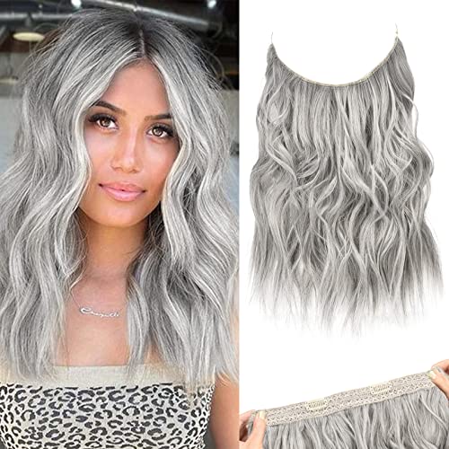 REECHO Invisible Wire Hair Extensions with Thinner Softer Lace Weft (Silver Grey, 12 Inch (Pack of 1))