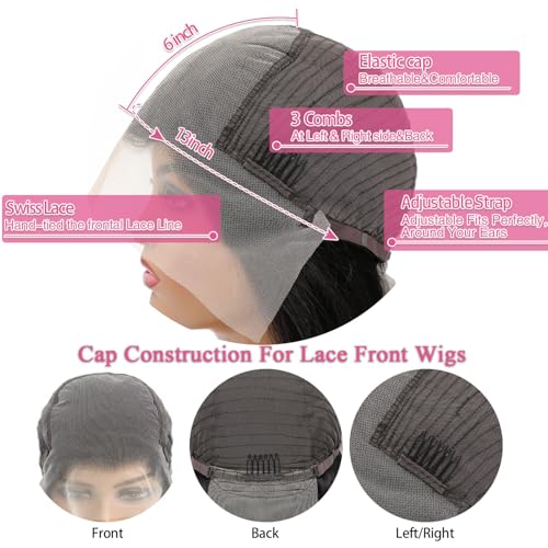 13x6 Lace Front Wigs Human Hair Pre Plucked 200% Density Body Wave HD Lace Front Wigs Human Hair Transparent Frontal Glueless Wigs Virgin Human Hair with Baby Hair for Women Natural Black 30 Inch