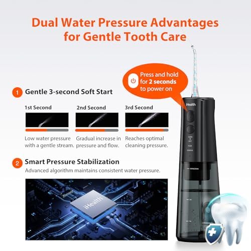 iHealth VESA Gentle Smart Water Flosser for Sensitive Teeth & Gums: Microbubble Deep Clean Technology, Smart Pressure Stabilization, IPX7 Waterproof with Travel-Friendly Design