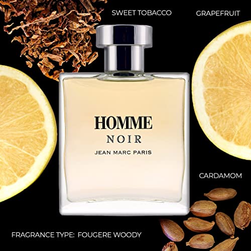 Jean Marc Paris Homme Noir Eau de Toilette Spray 100ml, Men's Cologne, 3.4 fl. oz., Woody Cologne, Notes of Grapefruit, Tobacco, and Tonka Bean