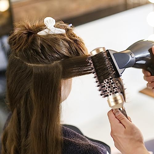 3 Pcs Boar Bristle Round Brush for Blow Drying, Nano Thermal Ceramic and Ionic Tech Hair Brush for Curling and Straightening - Large，Medium and Small Round Brushes