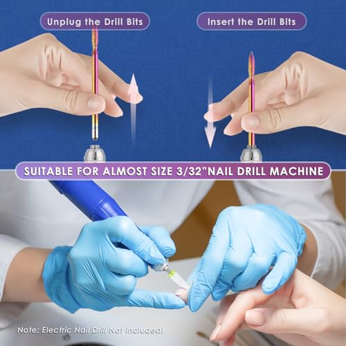 21pcs Nail Drill Bits Sets with Nail Drill Holder Case, 3/32 Inch Cuticle Electric Nail File & Ceramic Acrylic Gel Nail Bit Kit, Carbide Cuticle Remover Bits for Manicure Pedicure, Home Salon