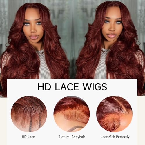 28 Inch Reddish Brown Lace Front Wigs Human Hair Pre Plucked 200 Density Body Wave Lace Frontal Wig Human Hair 13x4 HD Lace Brown wig human hair with baby hair