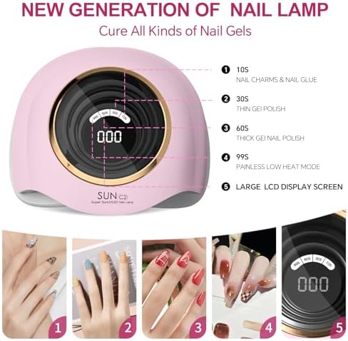 288W Professional UV LED Nail Lamp with 63 Beads - Fastest Gel Curing Dryer for Home & Salon, Smart Sensor, LCD Display & 4 Timers, Pink Salon-Grade Light