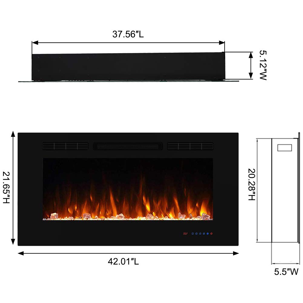 42" WiFi Smart Recessed Electric Fireplace Insert, 5 Flame Settings, Log Set or Crystal Options, Temperature Control by Touch Panel & Remote & App, 750/ 1500W Heater, Compatible with Alexa