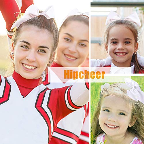 Hipcheer 20pcs 8" Large White Cheer Bows for Girls, Hand-made Grosgrain Ribbon Hair Accessories for Teen Girls Softball Cheerleader Sports (White)