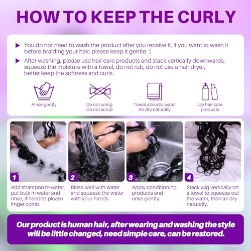 Human Braiding Hair for Boho Braids, Deep Wave Bulk Boho Braids Human Hair for Knotless Curly Bohemian Water Wave Boho Hair for Braiding 70g 16 Inch Natural Color (2 No Weft Bundles/Pack)